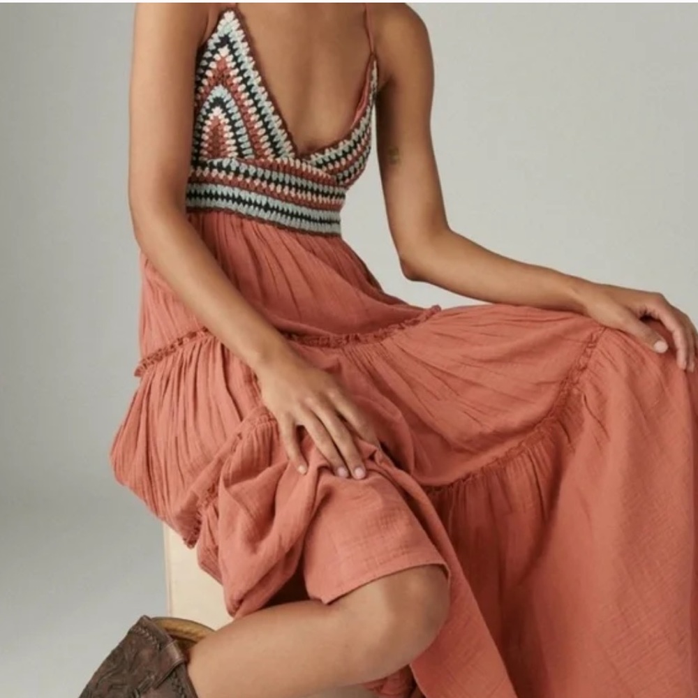 LUCKY BRAND Crochet Trim Maxi Dress size large
